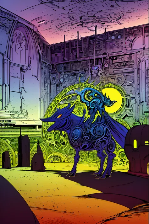 (best quality,4k,8k,highres,masterpiece:1.2),ultra-detailed,(1.37),by Moebius,methurlant, intricate, surreal, gritty, atmospheric, cinematic, stylized contrast, comic, eerie, cybernetic, futuristic, surreal fairy landscape, sun, planet, cake, moon, flowers