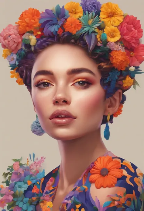 a close up of a woman with a flower in her hair, trending on artstration, girl with a flower face, glossy digital painting, Digital painting style, Beautiful digital illustration, A sad look. rich and vivid colors, beautiful digital painting, beautiful dig...