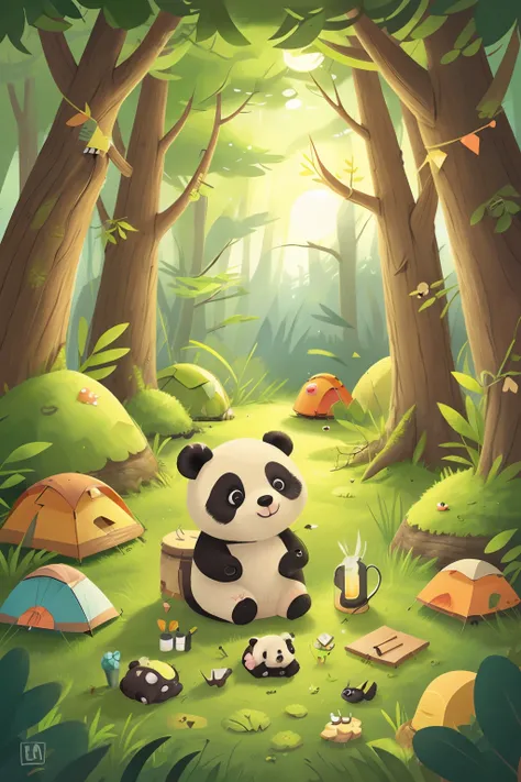 a baby panda is camping, kid, Deciduous Forest