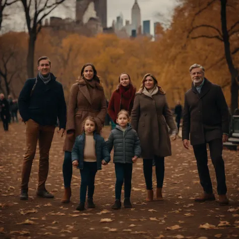 portrait of a photorealistic modern European large family in 2023 in New Yorks Central Park