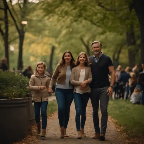 portrait of a photorealistic modern European large family in 2023 in New Yorks Central Park