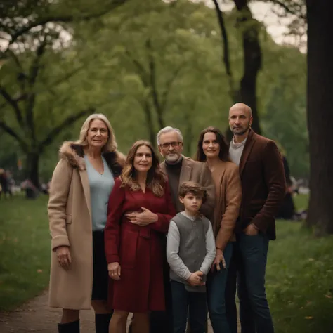 portrait of a photorealistic modern European large family in 2023 in New Yorks Central Park