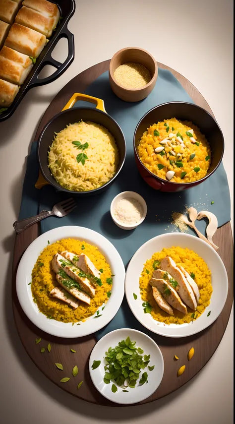 chicken made with yellow saffron rice with prepada chicken carnde pieces cooked with fine herbs