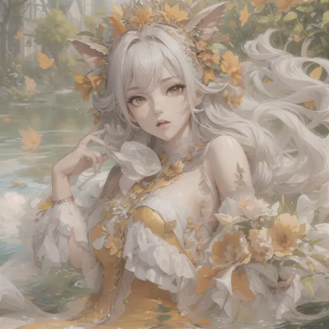 ((Masterpiece, Highest quality)), Detailed face, CharacterDesignSheet， full bodyesbian, Full of details, Multiple poses and expressions, Highly detailed, Depth, Many parts，faeries，double-ponytail，estilo fantasia，Orange caramel，Extremely beautiful，High Bala...