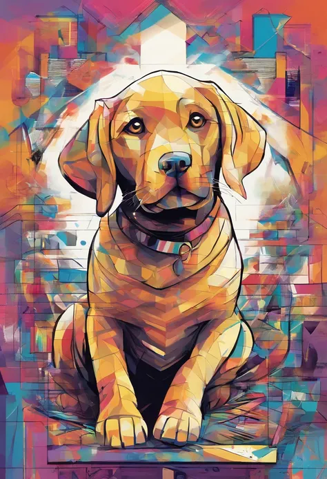 (cachorro labrador  ),(melhor pose),(best angle), (better expression), Eduardo Kobra acolchoamento ,multidimensional geometric wall PORTRAIT, arte, Chibi,Yang08k, lindo, Colouring,