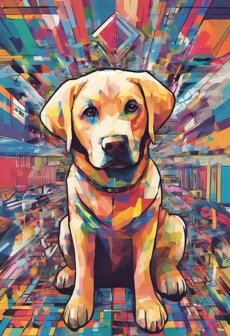 (cachorro labrador  ),(melhor pose),(best angle), (better expression), Eduardo Kobra acolchoamento ,multidimensional geometric wall PORTRAIT, arte, Chibi,Yang08k, lindo, Colouring,