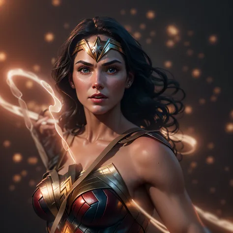 Wonder Woman with her glowing Lasso of Truth, photo-realistic, octane render, unreal engine, ultra-realistic