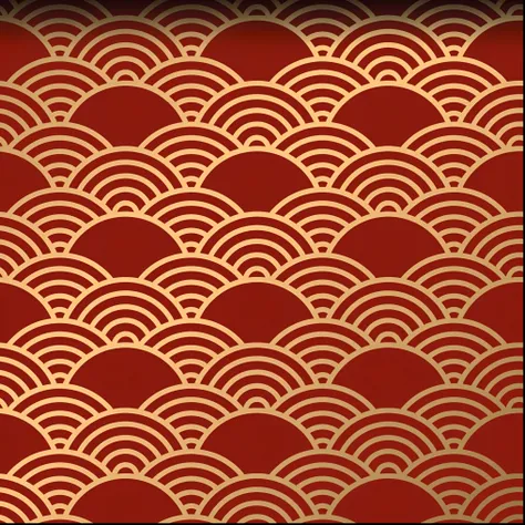 a red and gold oriental pattern with waves, traditional chinese textures, oriental wallpaper, art deco pattern, art deco intricate ripples, red wallpaper design, red and gold cloth, repeating pattern, traditional japanese colors, pattern art, wallpaper pat...