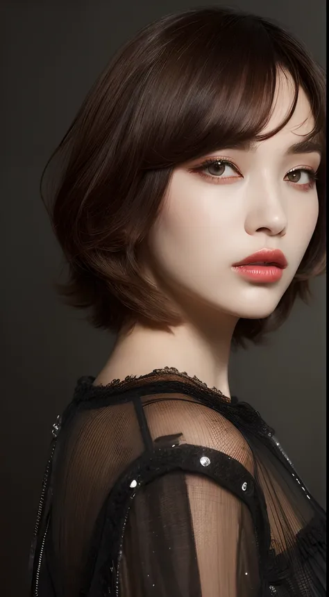 Best quality, 2024 trend makeup for Pirate female model, Two-Tier Inverted Bob Haircut, editorial fashion, street outer , transparent/translucent medium, detailed eyes, plump lips, hyper resolution