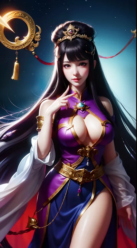 a woman dressed as a chinese witch with long hair, super plump breasts, very high detail, trending on Anime donghua, irelia from league of legends, beautiful celestial witch, 8k high quality detailed art, irelia, fantasy witch outfit, beautiful highly deta...