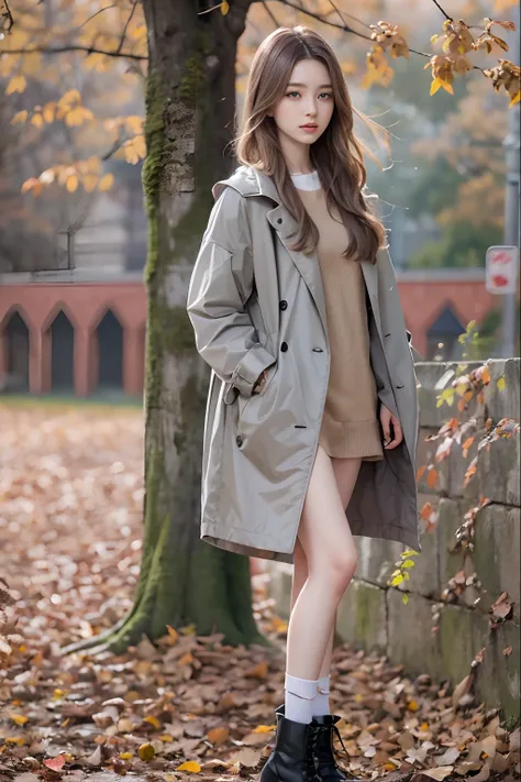 Top image quality、Raw photography、超A high resolution、An 18-year-old woman、Shooting for one person only、modelshoot、Autumn outfit、Fashionable clothes、student clothes、Beautiful Eyes of Details、very elongated eyes、Beautiful eyelashes、Beautiful double eyelids、v...