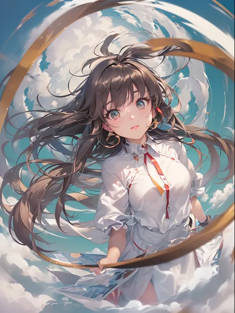 (((hakurei reimu:1.1,)))(((long hair,side bangs,french braid,brown hair,brown eyes, nontraditional miko)),((((((Break,design an image with fisheye lens effect,capturing a wide field of view with a distinctive, curved perspective.Break,)))))((1girl:1.1,Solo...