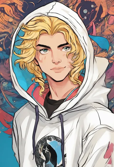 blond hair boy in hoodie with stork beak