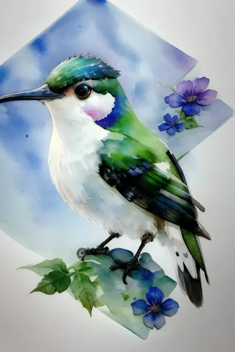 Beija-flor em aquarela espacial branca