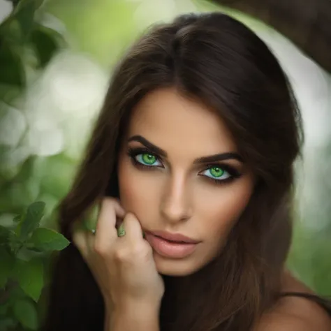 brunette green eyes