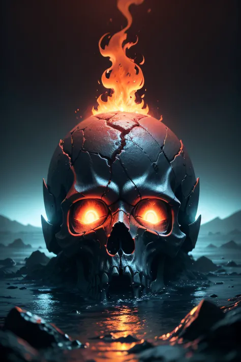 A lava skull fall in the watter in full vapor