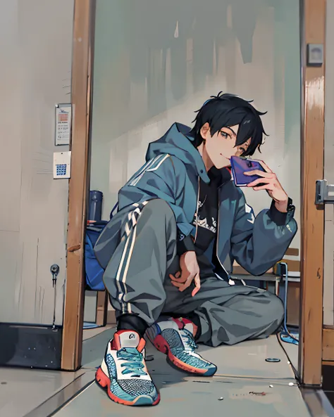 anime - style illustration of a man sitting in a chair in a room, lofi portrait, lofi artstyle, digital anime illustration, modern anime style, anime aesthetic, anime artstyle, high quality anime artstyle, handsome anime pose, anime art style, in an anime ...