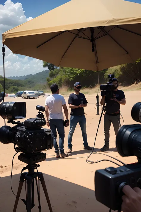 equipe de cinema no set gravando um filme