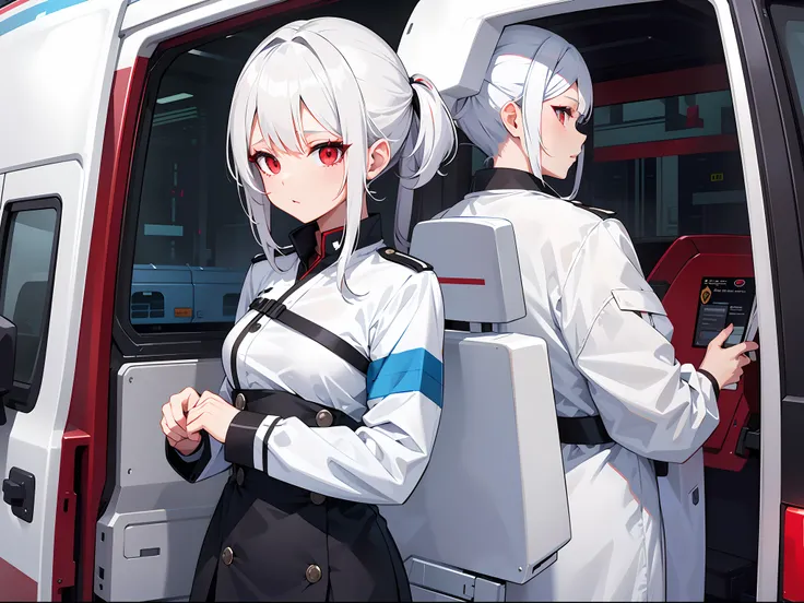 Paramedic girl with white hair and red eyes