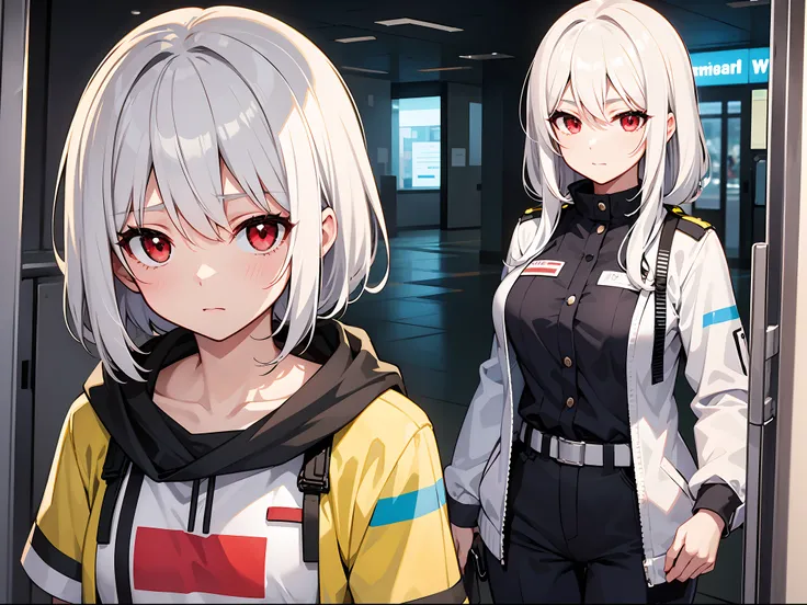 Paramedic girl with white hair and red eyes