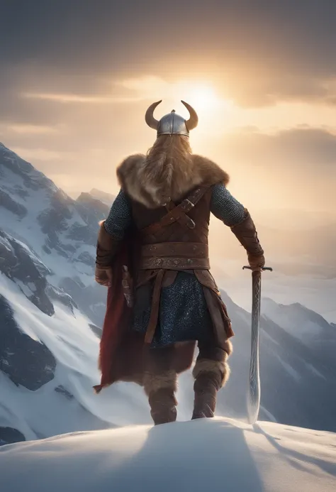 viking, ruivo, escalando uma montanha de neve, Biomechanicals, estranho, assustador, Pesadelo, cores muito brilhantes, light particles, com luz brilhante, Mshiff, Arte do papel de parede, Papel de parede UHD