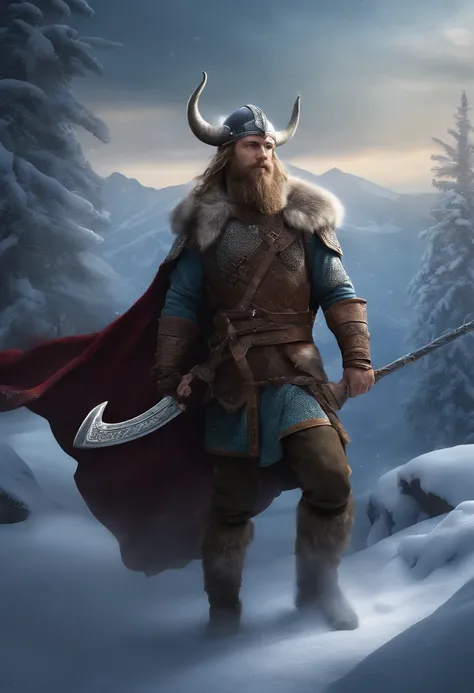 viking, ruivo, escalando uma montanha de neve, Biomechanicals, estranho, assustador, Pesadelo, cores muito brilhantes, light particles, com luz brilhante, Mshiff, Arte do papel de parede, Papel de parede UHD