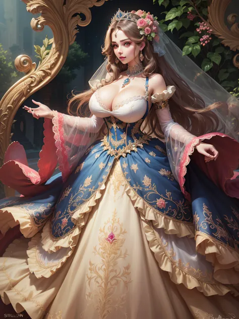 ((anime artstyle)),(Masterpiece),(Best Quality), (Super Detail),((Very Delicate and Beautiful)),cinematic lighting,1 lady,((full body portrait)),((standing in garden)),((solo)),(((1 princess in beautiful embroidery and jeweled extremely gorgeous princess r...