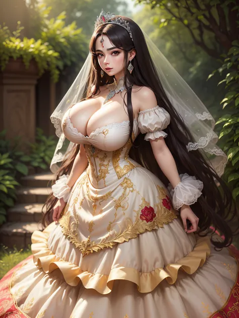 ((anime artstyle)),(Masterpiece),(Best Quality), (Super Detail),((Very Delicate and Beautiful)),cinematic lighting,1 lady,((full body portrait)),((standing in garden)),((solo)),(((1 princess in beautiful embroidery and jeweled and Brocade extremely gorgeou...