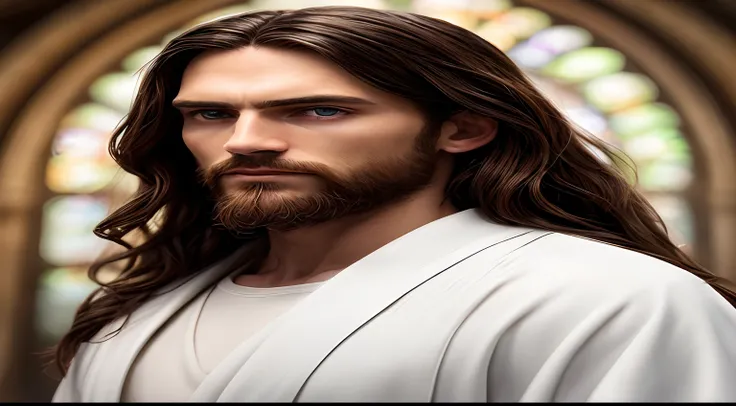 (symmetry),centered,a ((close)) up portrait,(Jesus),a very thin white man with long hair and a beard,wearing a long white robe,35mm,natural skin,clothes detail, 8k texture, 8k, insane details, intricate details, hyperdetailedhighly detailed,realistic,soft ...