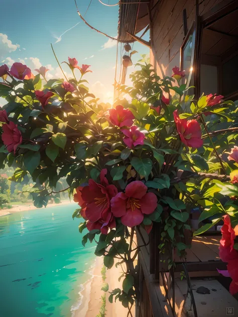 There are many flowers growing on the side of the road, natureza crescendo ao redor da cidade, flores bonitas crescendo, flores florescendo, Flores de hibisco, flowers growing out of its head, flores tropicais florescentes, Flores bonitas, videiras florida...