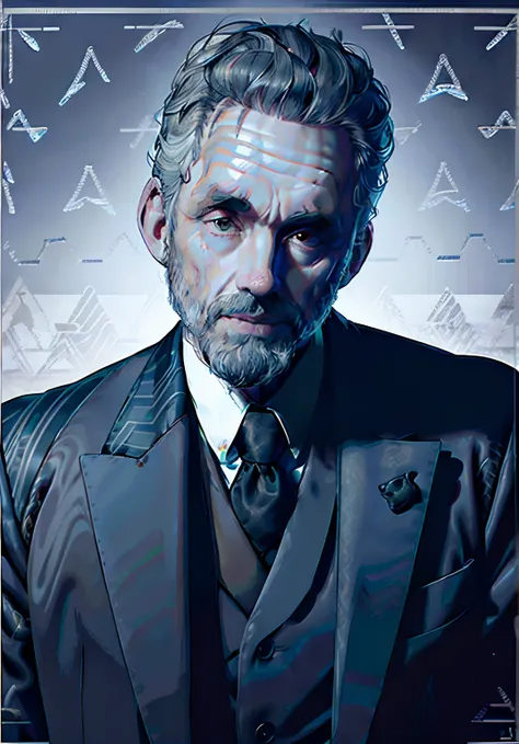 jordan peterson with symbolic animal of wisdom , solo, facial hair, beard, (toned:0.1), dark [blue|black] hair, formal, looking ...