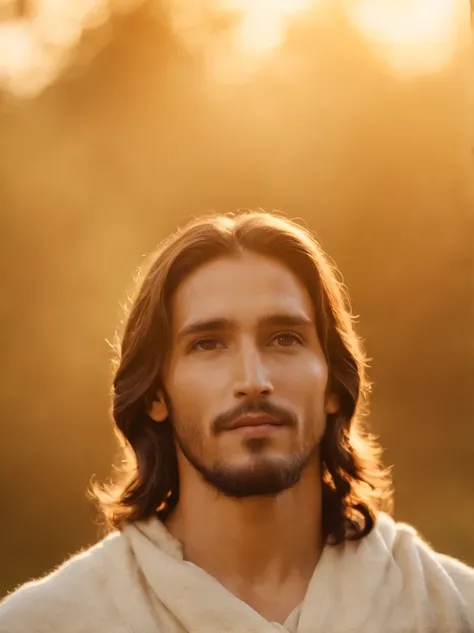 Jesus Cristo alegre, feliz, jovens alegres ao lado, dia de sol