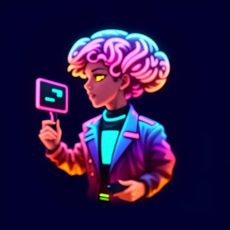 Close-up of a person holding a mobile phone，There are brains on it, profile picture 1024px, synthwave image, 8k octan photo, synthwave art style ]!!, synthwave art, [ 4 k synthwave art style ]!!, ( ( ( synthetic wave ) ) ), [ synthwave art style ]!! ]!!