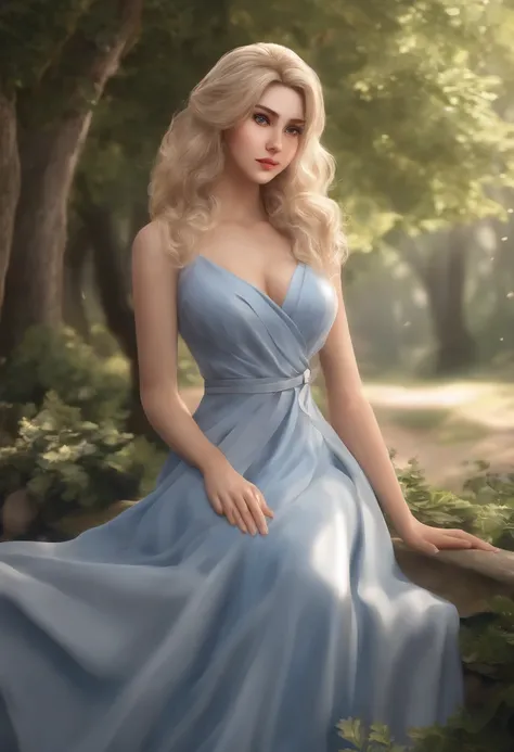 femme blonde aux cheveux longs et robe bleue posant pour une photo, realistic anime art style, photorealistic anime girl render, Smooth anime CG Art, anime realism style, realistic artstyle, Realistic anime girl, gorgeous digital painting, realistic anime ...