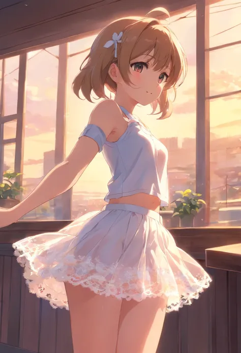 Cute loli，The white_Skirt、full bodyesbian、ssee-through、lacy clothing、ssee-through,Open_Lingerie,A skirt that flutters in the wind,Open_breast enhancement,,