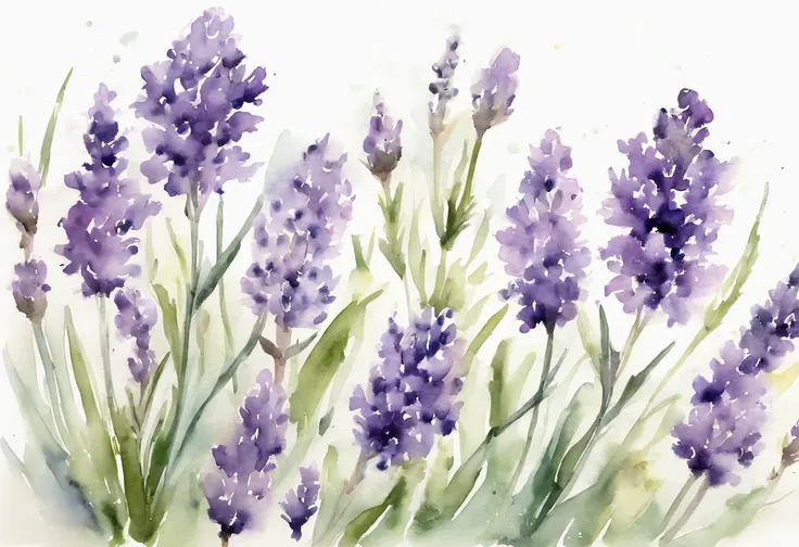 Lavender flowers with white background, watercolour, sharp and crisp