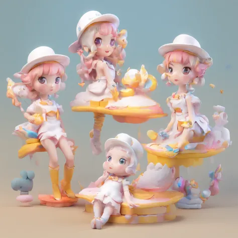 Super mignon fille IP par pop mart, Yeux brillants, cherub,Petite robe blanche, argile, Models, A blind box toy, shiny and delicate,clean background, Bonne brillance, Rendu 3D de,Best quality