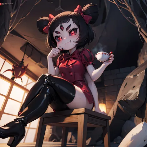 [muffet_(undertale)], [uploaded to e621.net; (napalm_express), (iseenudepeople)], ((masterpiece)), ((HD)), ((High definition)), ((detailed shading)), ((solo portrait)), ((full body)), ((front view)), ((beautiful render art)), ((monster girl)), {(spider gir...