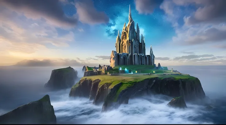 A realistic image of a majestic setting in Asgard, with imposing towers and Odins throne in the center. The sky is dyed with celestial colors, reflecting the power of the god realm.