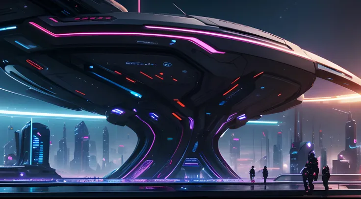 Guvez style cyber-future city, high-quality CG, multiple characters, complex scenes, full of competitive atmosphere, emphasizing futurism and technology, full of color, rich details, tough lines, and desperate expressions of characters