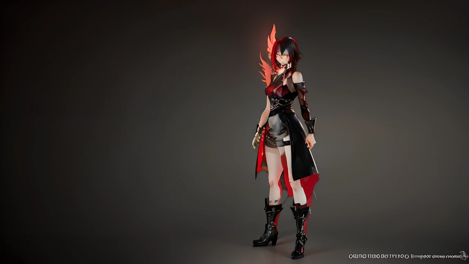 Black hair girl, red eye, blood, red aura, evil smile, red sword