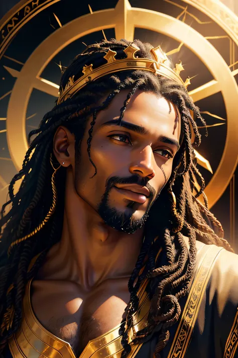 A black man as Jesus, (best quality, 4k, highres, masterpiece:1.2), ultra-detailed, (realistic, photo-realistic:1.37), vibrant colors, dramatic lighting, heavenly aura, spiritual essence, flowing robes, serene expression, majestic presence, divine radiance...