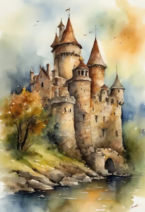 Best Quality, masutepiece, 超A high resolution, (photos realistic:1.4), surrealism, dream-like,fusionart，Dilapidated castle in the background