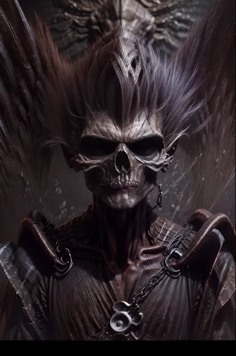 this is an artwork for a metal band's music album, this is a portrait of an angel of death who uses ju, this artwork is draw wit...