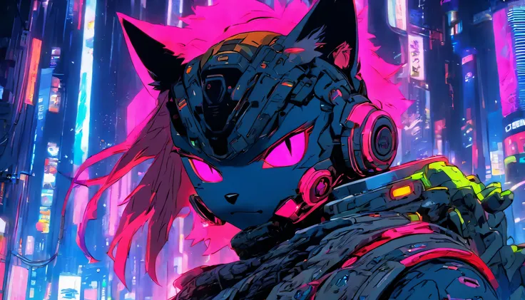 cat, cyborg part, cyberpunk, raccourcissement,  profondeur de champ, masterpiece, Best quality, Regarder le spectateur, 8k, high resolucion,