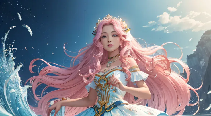 the little lady with long pink hair is on the scene in the world of the sea，it gives a sense of vitality and femininity。her long...