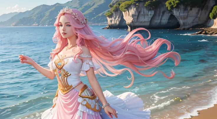 the little lady with long pink hair is on the scene in the world of the sea，it gives a sense of vitality and femininity。her long...