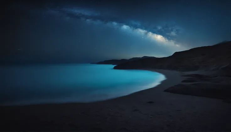 huge planet, the night, starrysky, surrealism, masutepiece, hight resolution、Impressive Milky Way:1.9、sand beach、Vast blue ocean、Blue Waves、Blue glacier、lightning bolt:1.9、Protoplanets、pure beauty