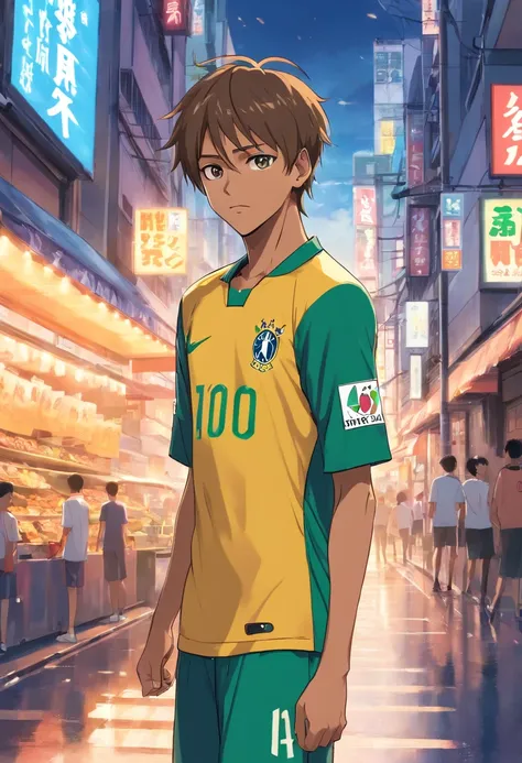 crie uma sequencia de imagens com o seguinte roteiro, primeira imagem: Jose stumbles on Tokyo Street, segunda imagem: Joseph looks up and sees a man standing in front of him, terceira imagem: Jose sees the face of the man who is Neymar Junior, quarta image...