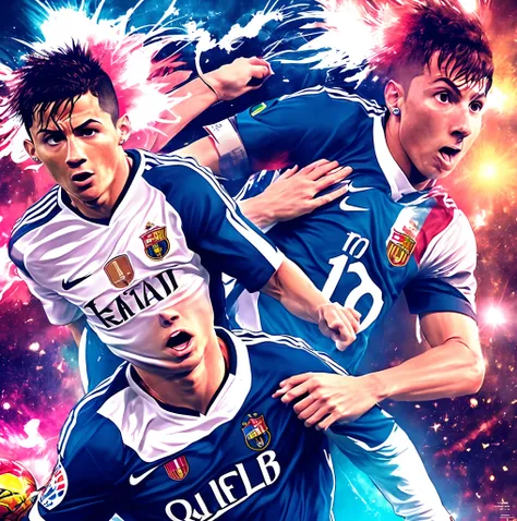 Anime, capa de filme, cristiano Ronaldo versus Messi